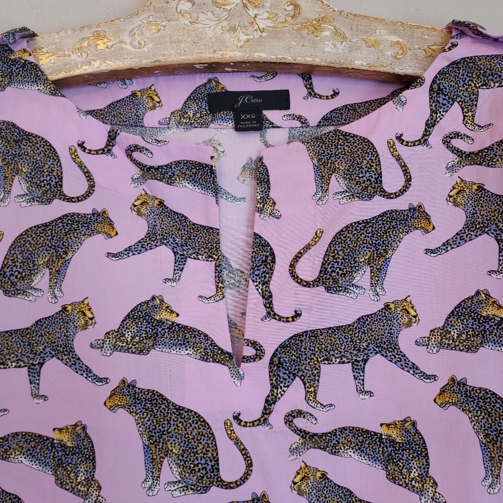 J. Crew Ratti Pink Print Cheetah Print Blouse Top Size XXS - Picture 6 of 10